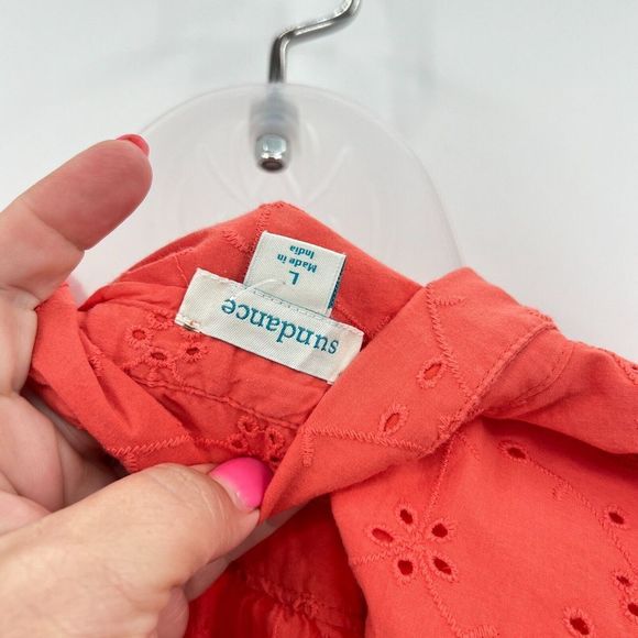 Sundance Corsica Eyelet Top Women's Large Orange Coral Button Up Elbow Sleeve - Picture 8 of 9